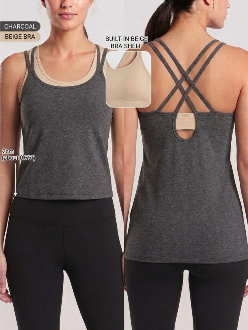 Athleta Charcoal Gray Tank top with Contrast Trim XL